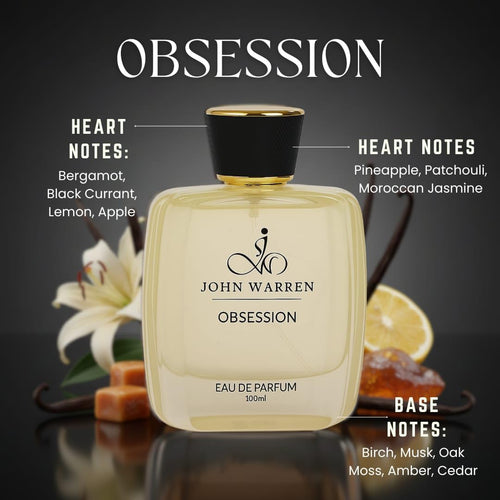 JOHN WARREN OBSESSION Luxury Perfume For Men, Long-Lasting Eau De Parfum with Bergamot, Pineapple,Moroccan Jasmine and Musk, Fresh & Strong Everyday Fragrance-100 ml