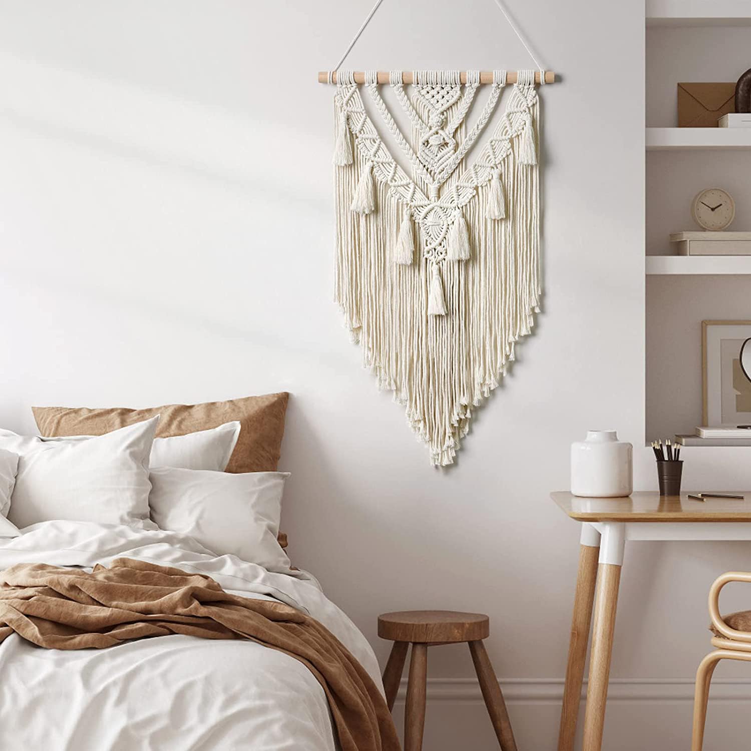 Kaahira Polycotton Macrame Boho Home Wall Hanging Decor Tapestries | Handmade Bohemian Decor Art For Bedroom, Living Room, Office | Unique Gifting Item (Off White), 70 Centimeters