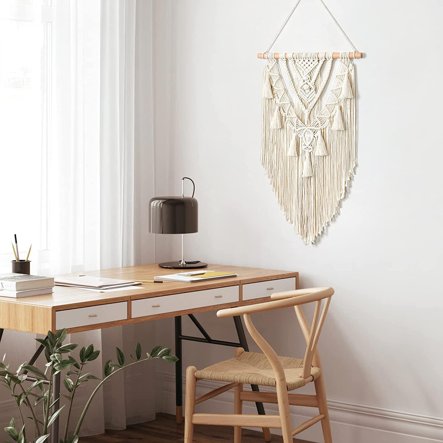 Kaahira Polycotton Macrame Boho Home Wall Hanging Decor Tapestries | Handmade Bohemian Decor Art For Bedroom, Living Room, Office | Unique Gifting Item (Off White), 70 Centimeters