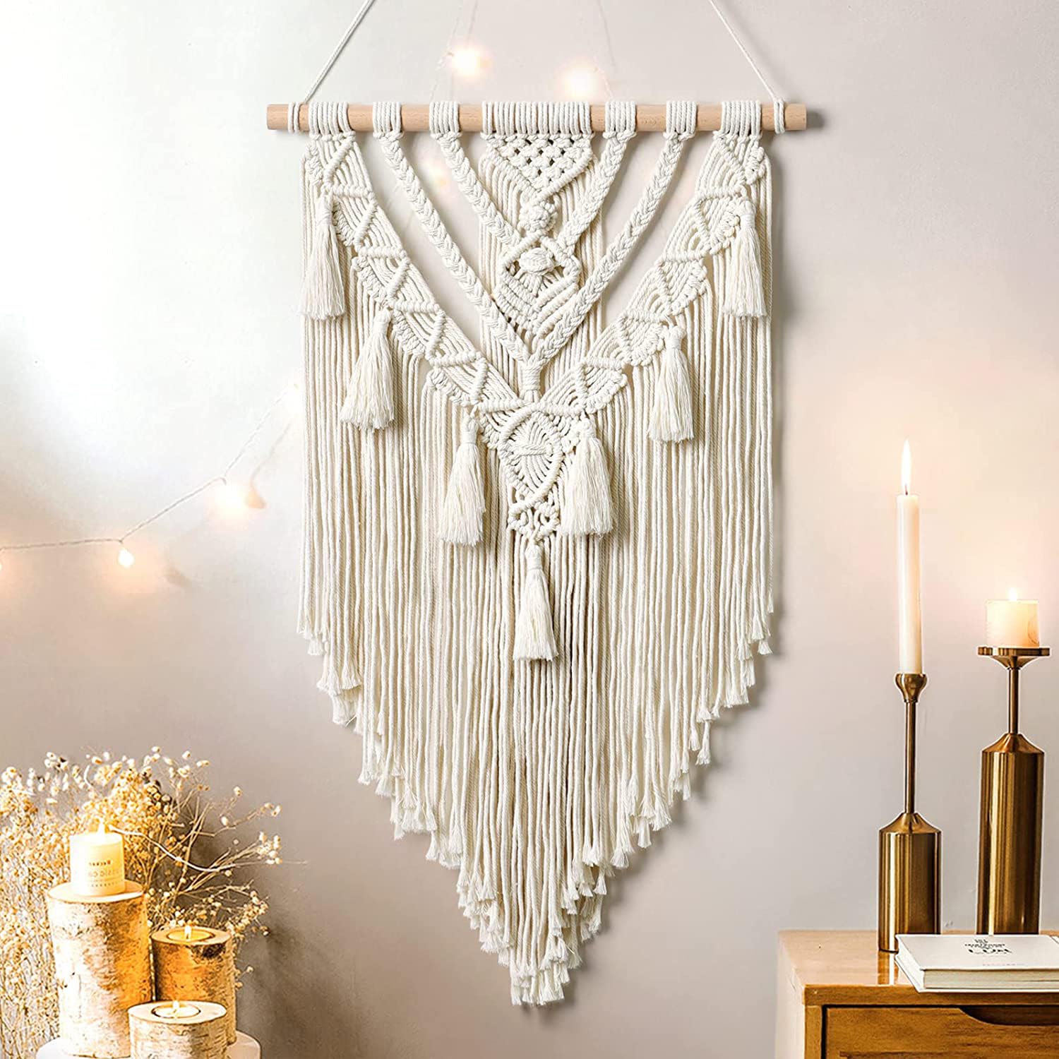Kaahira Polycotton Macrame Boho Home Wall Hanging Decor Tapestries | Handmade Bohemian Decor Art For Bedroom, Living Room, Office | Unique Gifting Item (Off White), 70 Centimeters