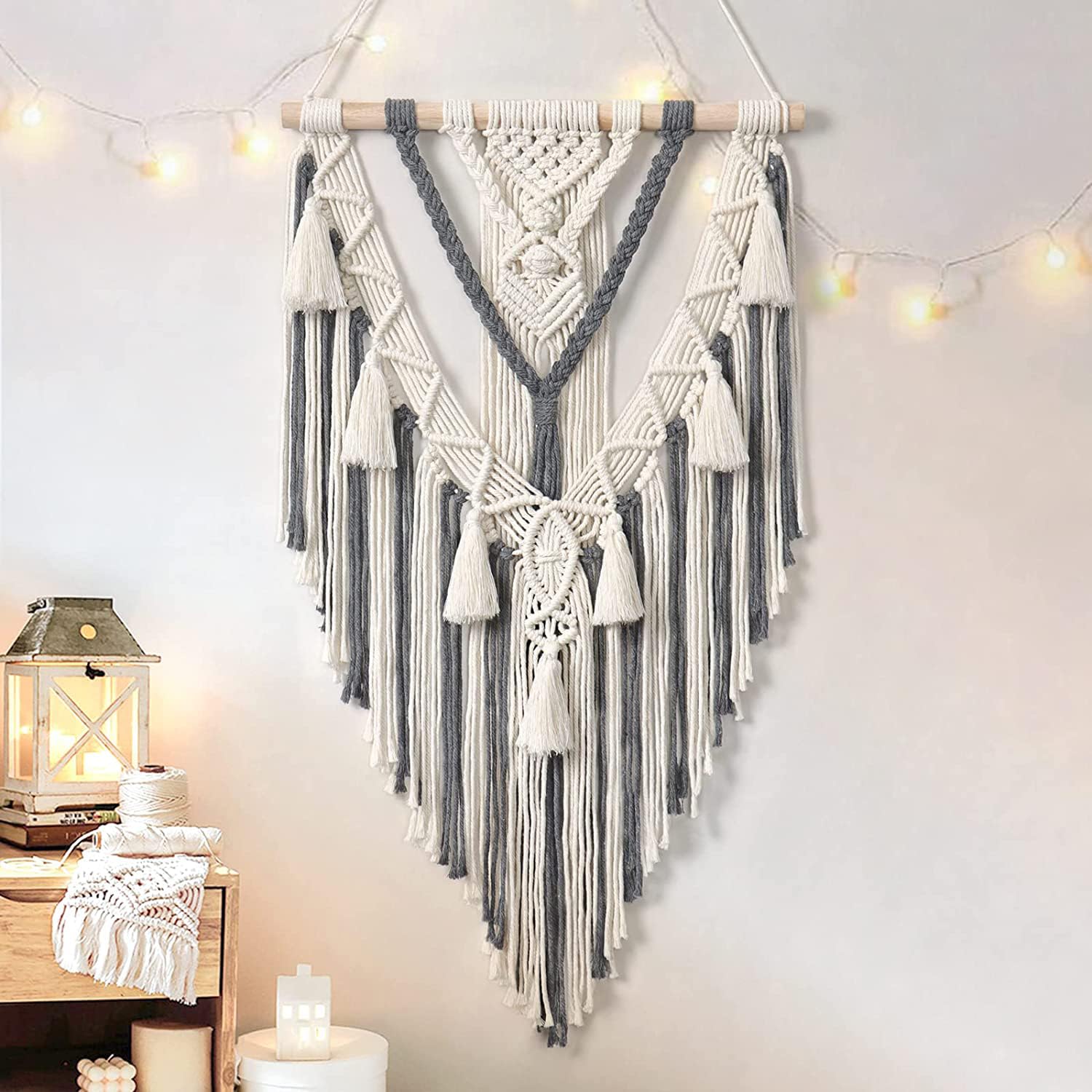 Kaahira Polycotton Macrame Boho Home Wall Hanging Decor Tapestries | Handmade Bohemian Decor Art For Bedroom, Living Room, Office | Unique Gifting Item (Off White), 70 Centimeters