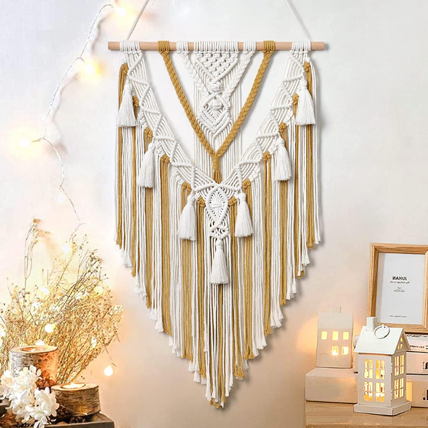 Kaahira Polycotton Macrame Boho Home Wall Hanging Decor Tapestries | Handmade Bohemian Decor Art For Bedroom, Living Room, Office | Unique Gifting Item (Off White), 70 Centimeters