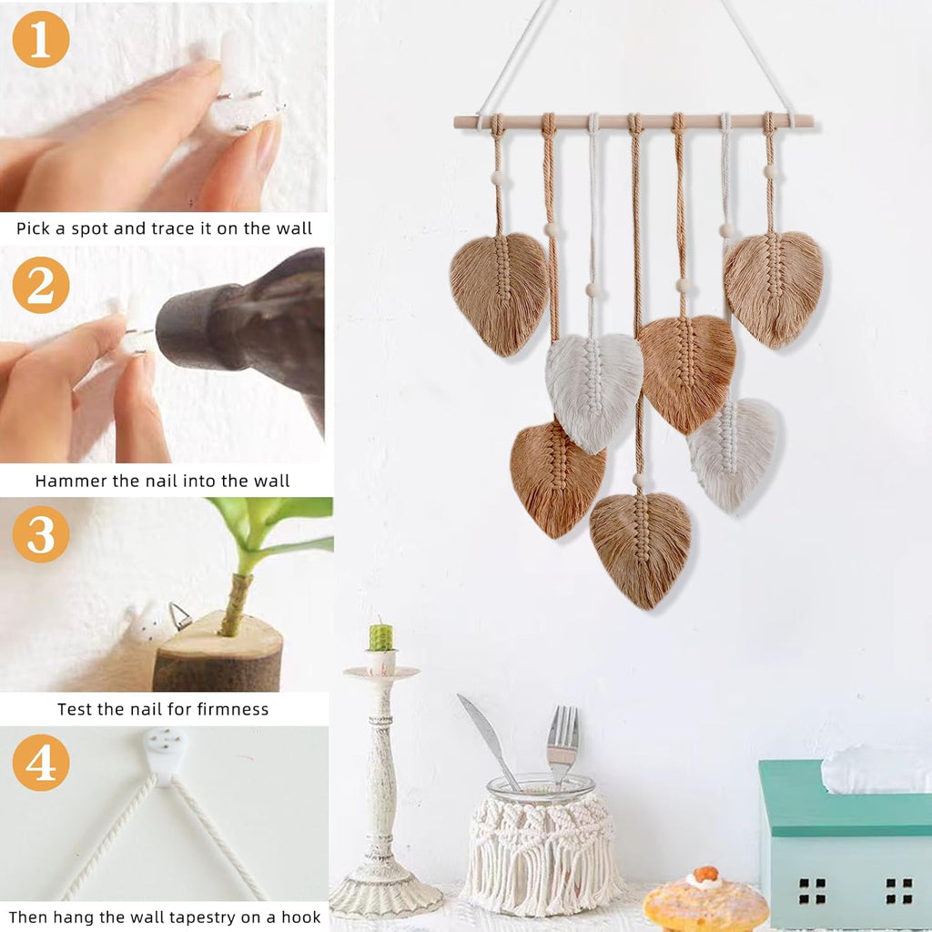 HNLMZ Arazzo da Parete in Macramè,Arazzi Tessuti a Mano in Stile Boemo,Arazzo Fatto a Mano Decorazione da Parete Per Soggiorno, Camera da Letto, Matrimonio, Decorazione Natalizia (Cachi)