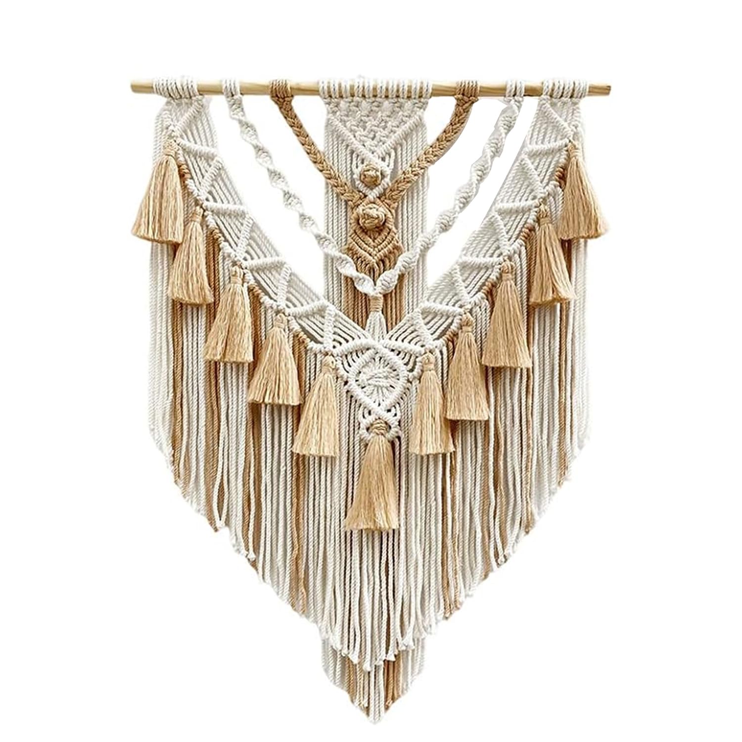 Kaahira Polycotton Macrame Boho Home Wall Hanging Decor Tapestries | Handmade Bohemian Decor Art For Bedroom, Living Room, Office | Unique Gifting Item (Off White), 70 Centimeters