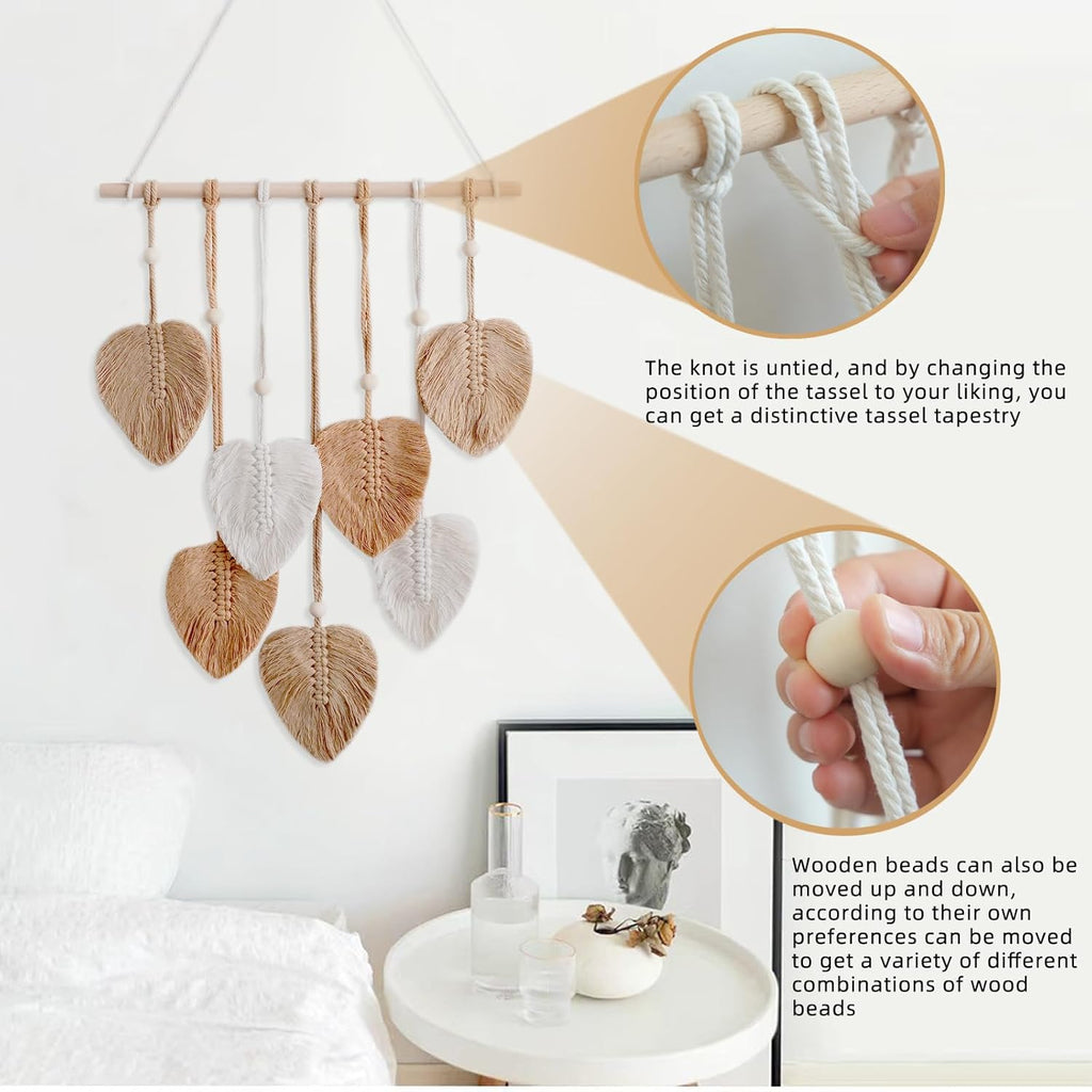 HNLMZ Arazzo da Parete in Macramè,Arazzi Tessuti a Mano in Stile Boemo,Arazzo Fatto a Mano Decorazione da Parete Per Soggiorno, Camera da Letto, Matrimonio, Decorazione Natalizia (Cachi)