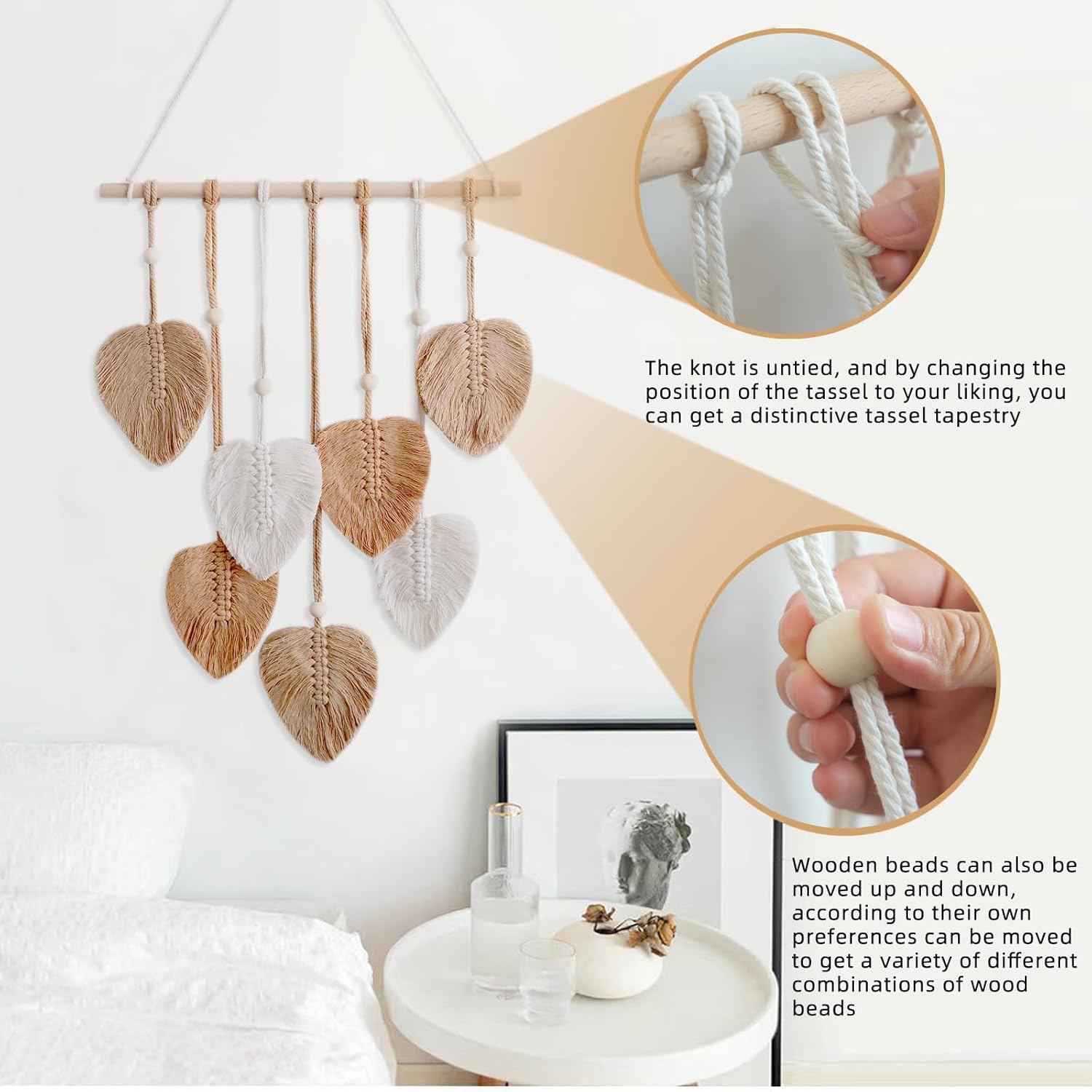 HNLMZ Arazzo da Parete in Macramè,Arazzi Tessuti a Mano in Stile Boemo,Arazzo Fatto a Mano Decorazione da Parete Per Soggiorno, Camera da Letto, Matrimonio, Decorazione Natalizia (Cachi)