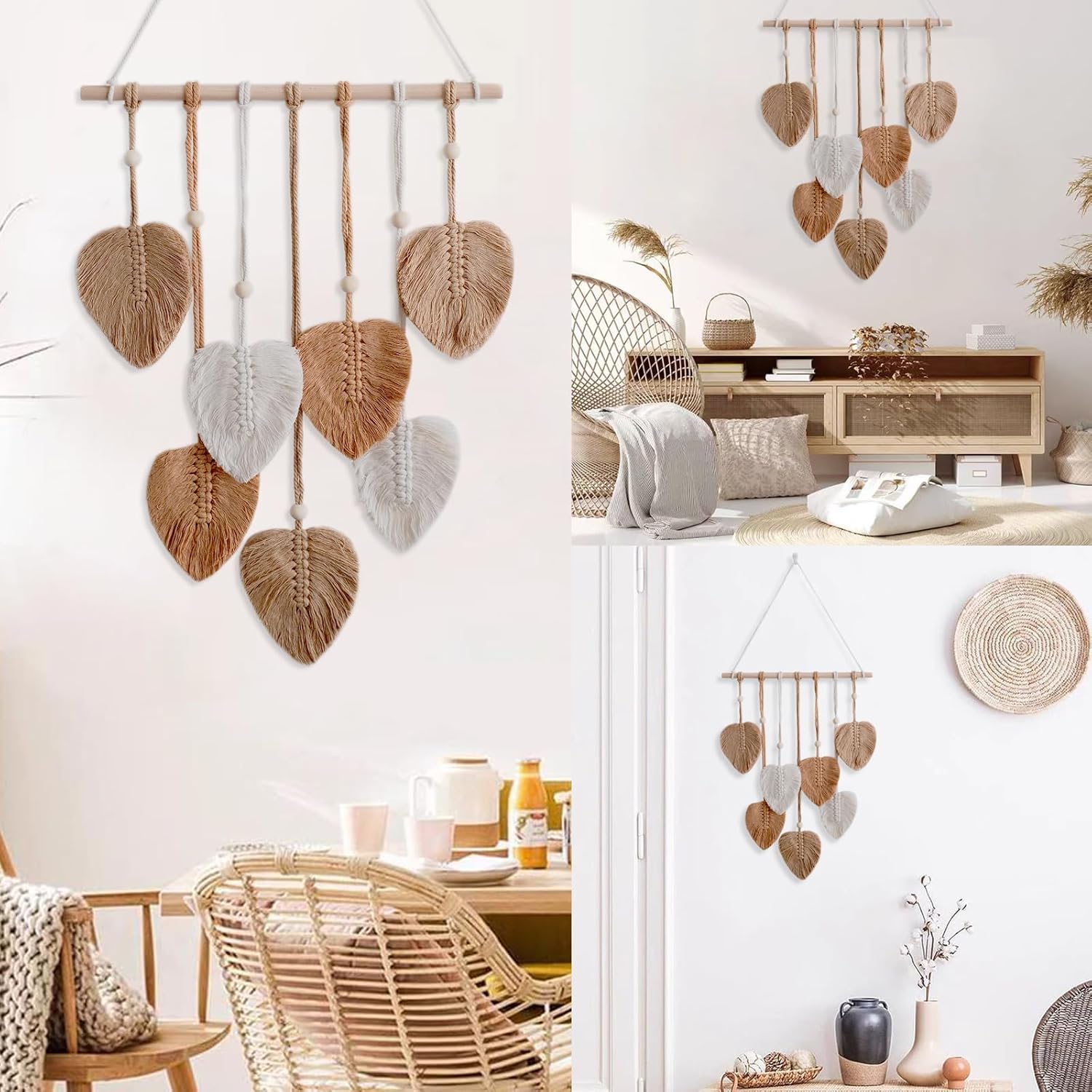HNLMZ Arazzo da Parete in Macramè,Arazzi Tessuti a Mano in Stile Boemo,Arazzo Fatto a Mano Decorazione da Parete Per Soggiorno, Camera da Letto, Matrimonio, Decorazione Natalizia (Cachi)