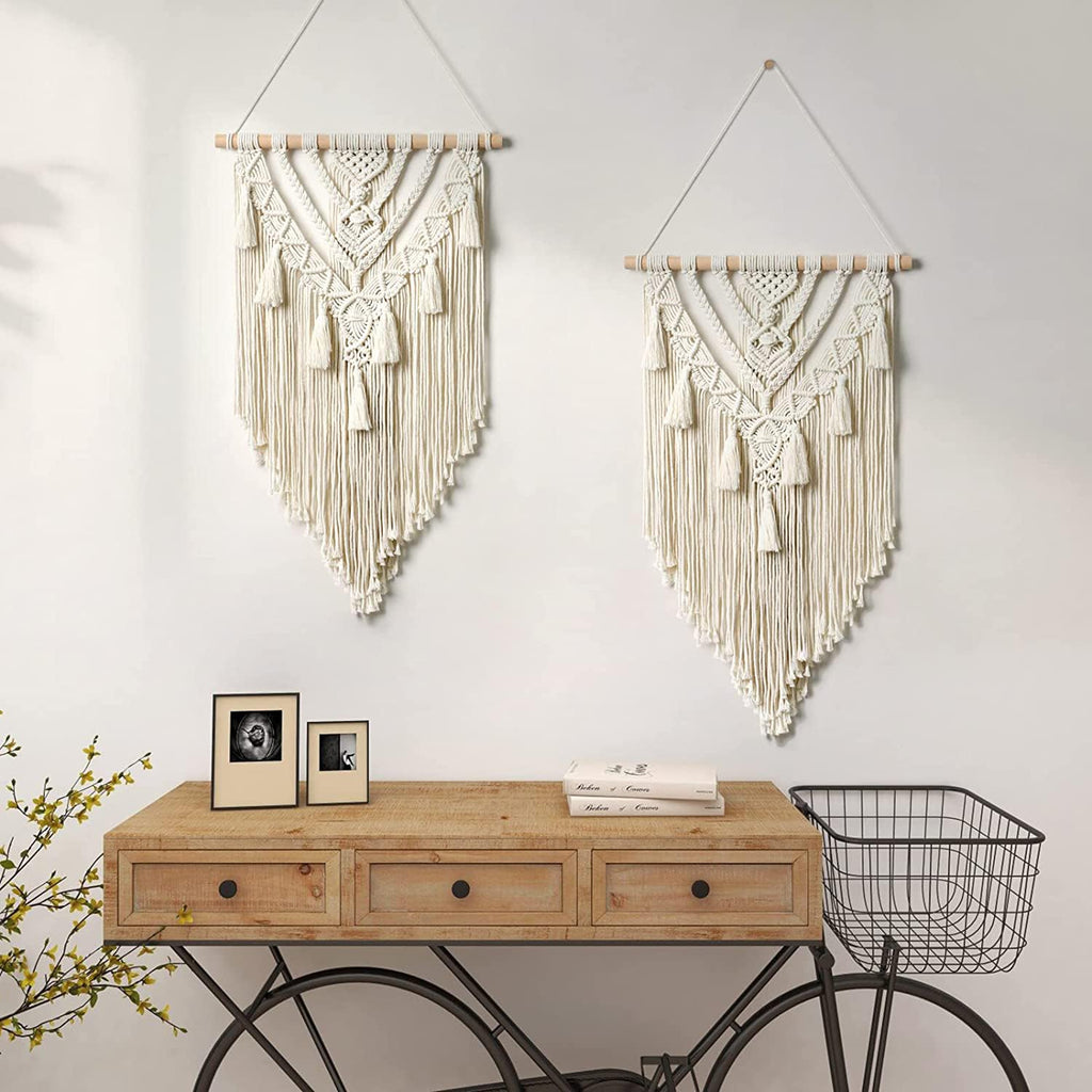 Kaahira Polycotton Macrame Boho Home Wall Hanging Decor Tapestries | Handmade Bohemian Decor Art For Bedroom, Living Room, Office | Unique Gifting Item (Off White), 70 Centimeters