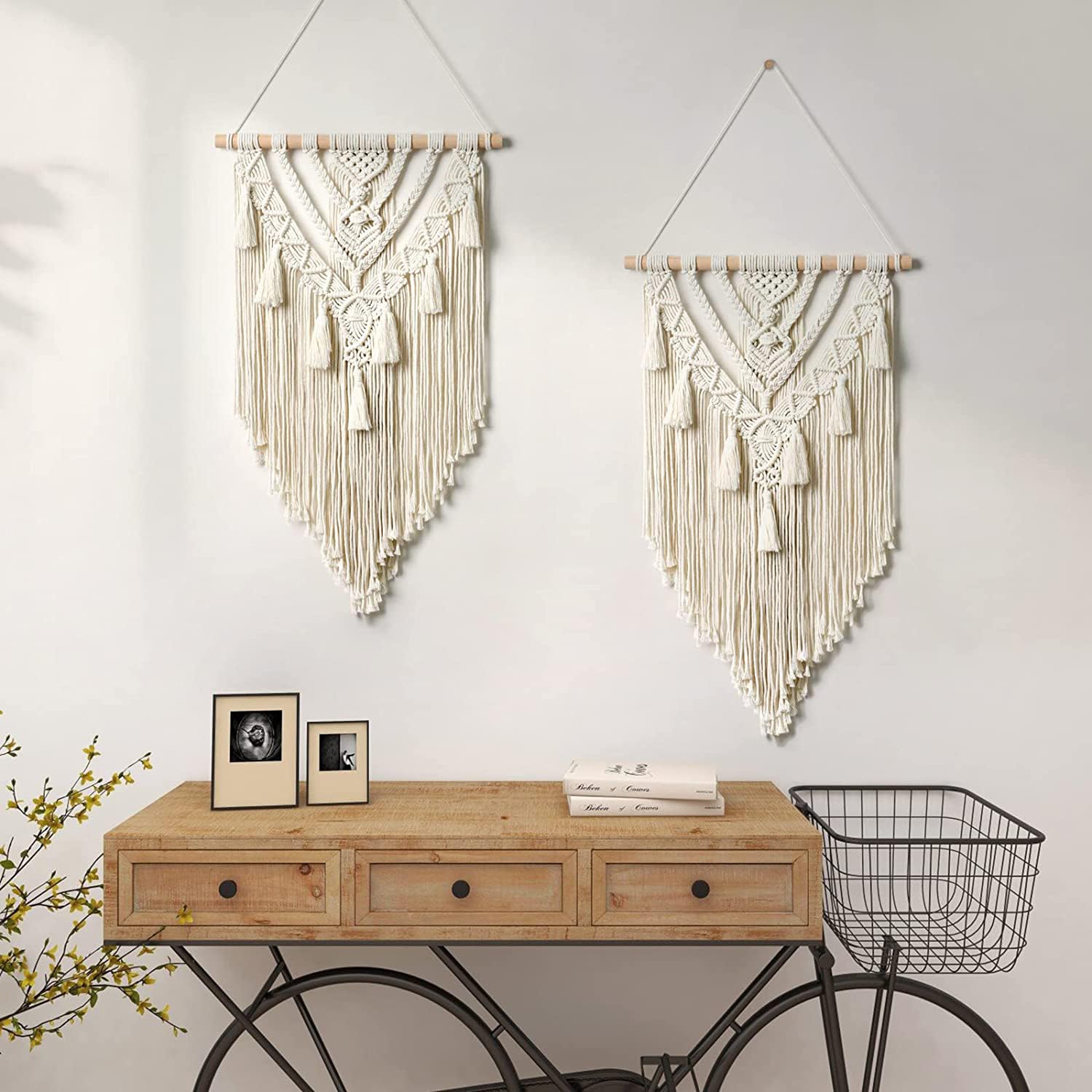 Kaahira Polycotton Macrame Boho Home Wall Hanging Decor Tapestries | Handmade Bohemian Decor Art For Bedroom, Living Room, Office | Unique Gifting Item (Off White), 70 Centimeters