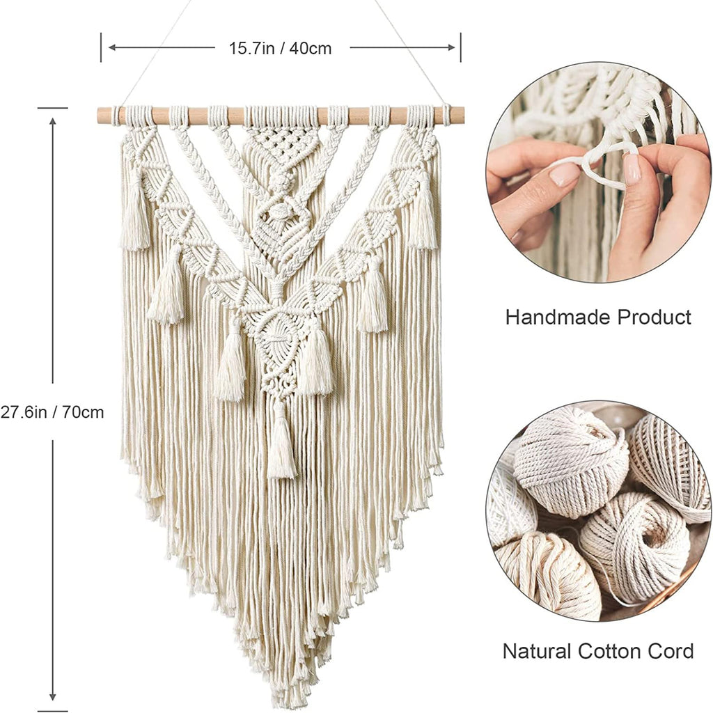 Kaahira Polycotton Macrame Boho Home Wall Hanging Decor Tapestries | Handmade Bohemian Decor Art For Bedroom, Living Room, Office | Unique Gifting Item (Off White), 70 Centimeters